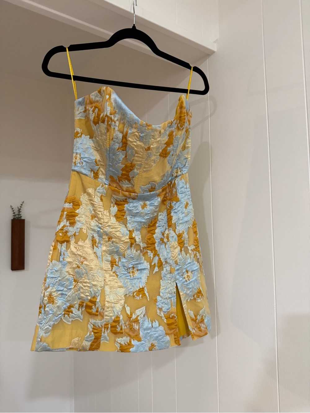 Showpo Yellow and Light Blue Floral Jacquard Mini Dress
